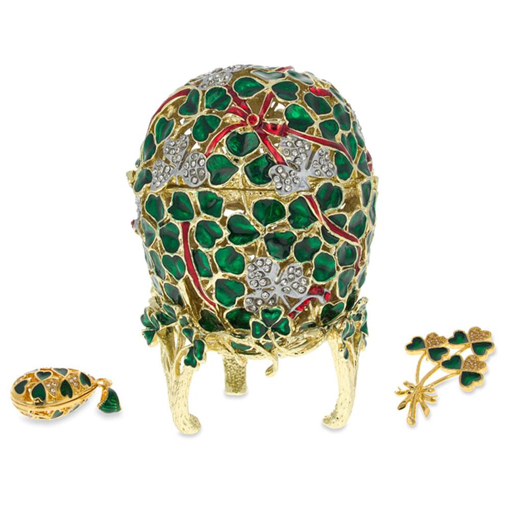 1902 Clover Leaf Royal Easter Egg With Brooch And Pendant in Multi color, Oval shape