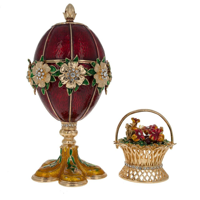 1901 Basket of Flowers Royal Imperial Easter Egg in Red color, Oval shape