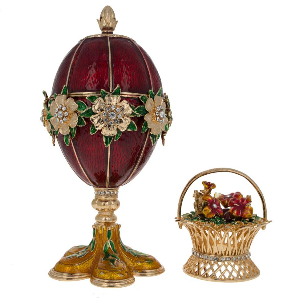 1901 Basket of Flowers Royal Imperial Easter Egg in Red color, Oval shape