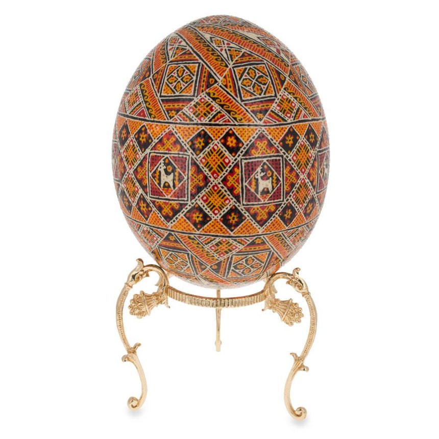 Antique Style Gold Tone Metal Ostrich Egg Sphere Stand Holder Display 3.6 Inches , dimensions in inches: 4 x 3.6 x 2.6