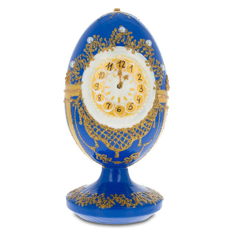 1900 Cockerel Royal Wooden Egg in Blue color, Oval shape