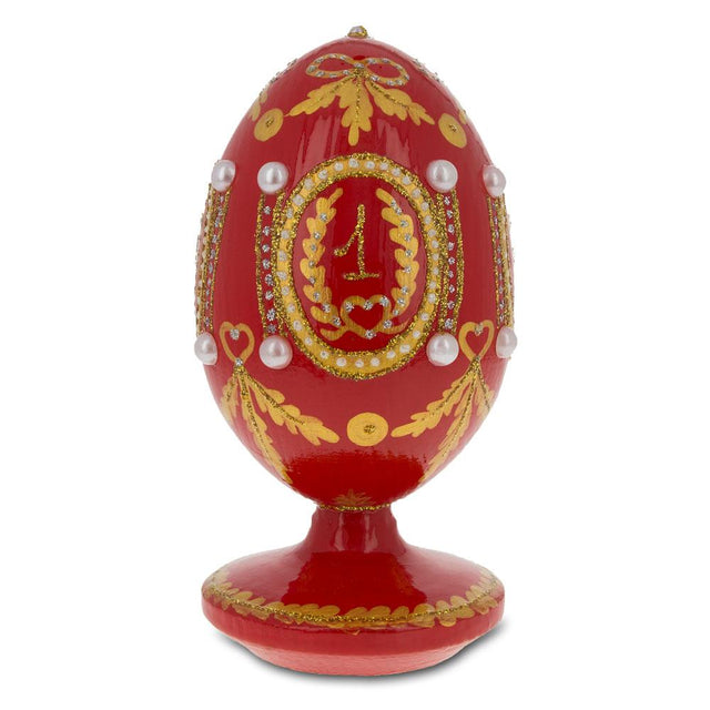 1893 Caucasus Royal Wooden Egg in Red color, Oval shape