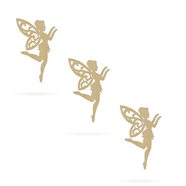3 Fairies Unfinished Wooden Shapes Craft Cutouts DIY Unpainted 3D Plaques 4 Inches in  color