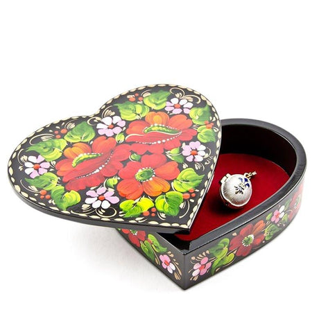 Wood Poppy Flowers Hi-Gloss Wooden Jewelry Box in Red color Heart