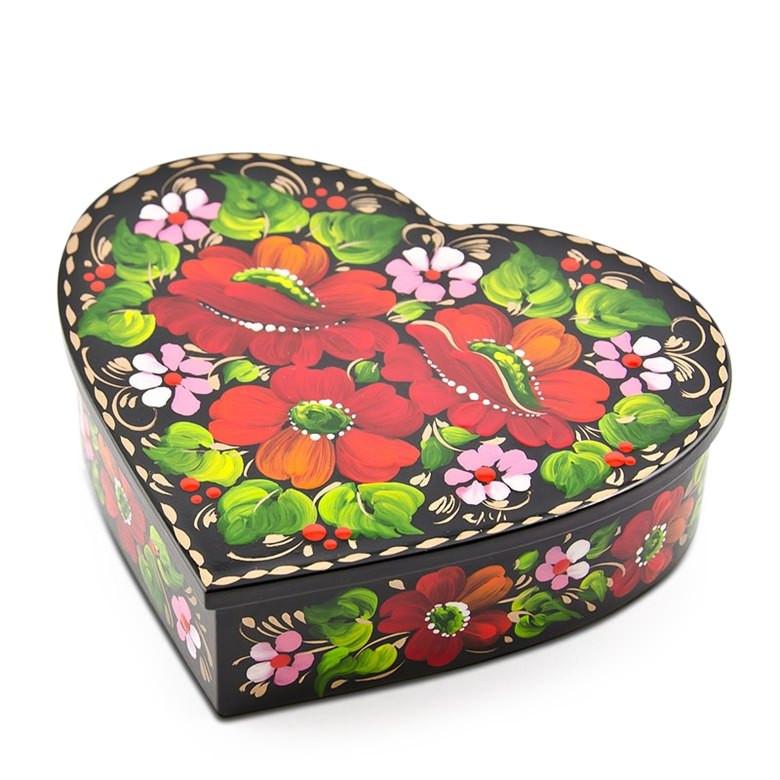 Poppy Flowers Hi-Gloss Wooden Jewelry BoxUkraine , dimensions in inches: 4.75 x 4.75 x 4.75