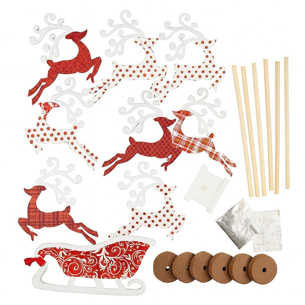 Set of 6 Flying Reindeer Figurines DIY Craft Kit in Multi color