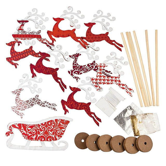 Set of 6 Flying Reindeer Figurines DIY Craft Kit in Multi color