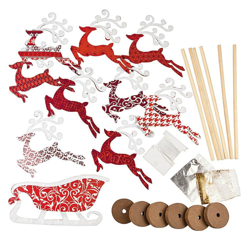 Set of 6 Flying Reindeer Figurines DIY Craft Kit in Multi color