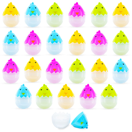 Set of 24 Assorted Colorful Chick Plastic Easter Eggs in Multi color, Oval shape