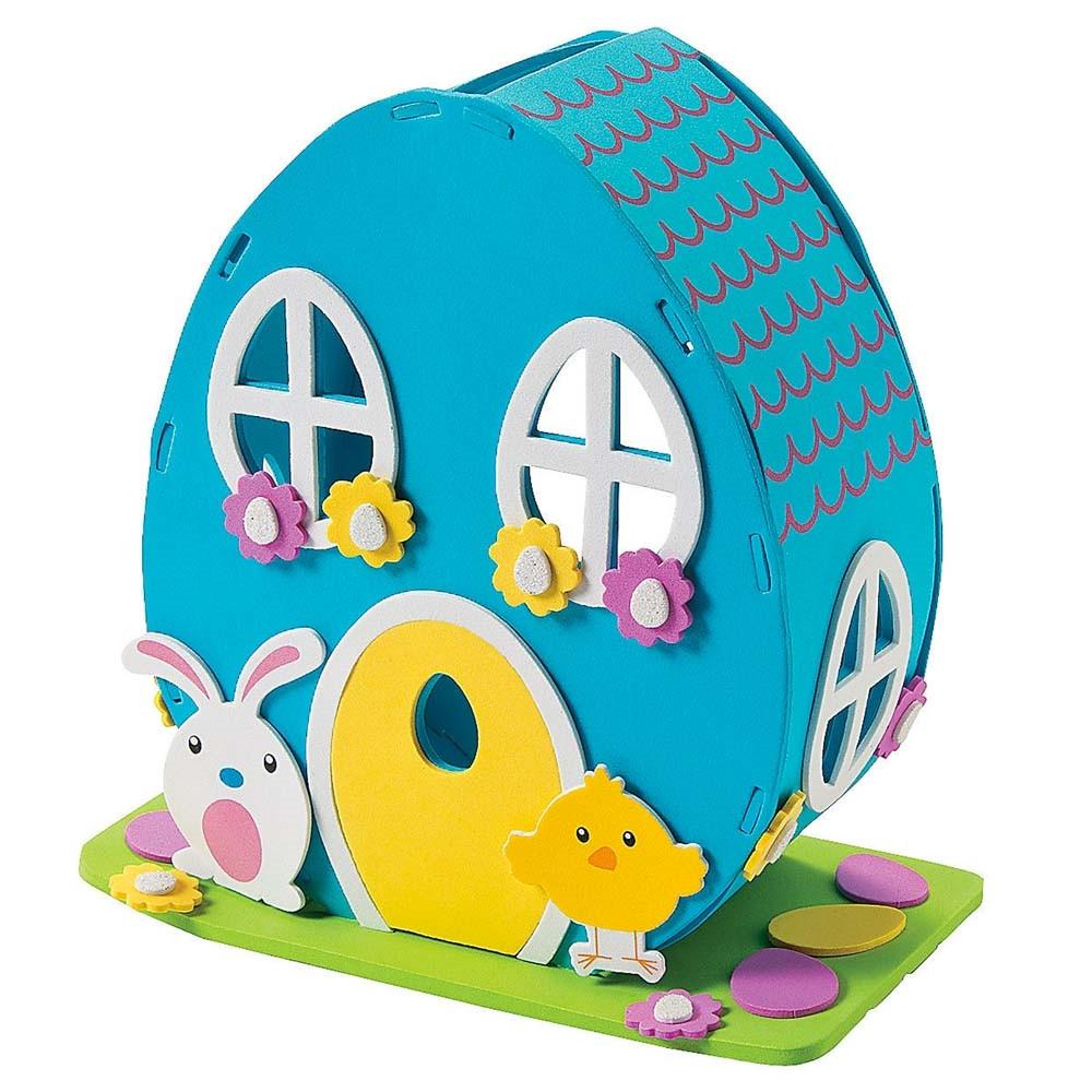 Easter Bunny Foam House DIY Easter Craft Kit in Blue color, Oval shape