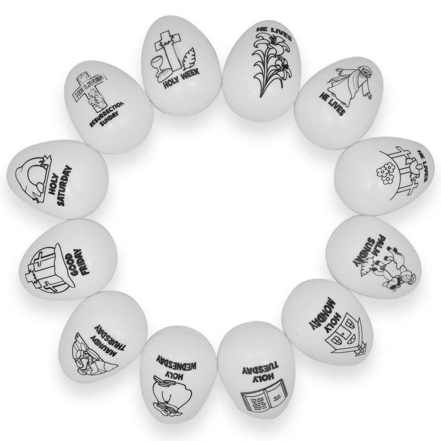 Set of 12 Color Your Own Religious Plastic Easter Eggs 2.25 Inches in White color Oval