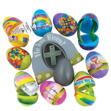 Set of 144 Crosses Toy-Filled Plastic Eggs 2.25 Inches in Multi color Oval