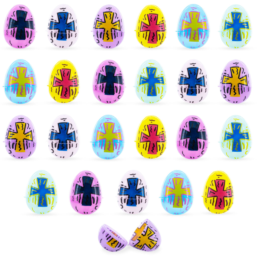 Set of 24 Pastel Cross Religious Plastic Easter Eggs in Multi color Oval