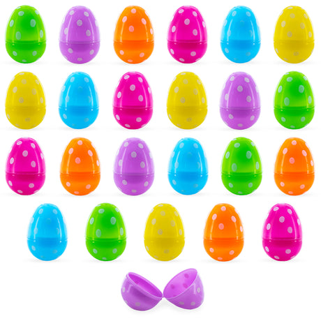 Set of 24 Polka Dot Plastic Easter Eggs in Multi color, Oval shape