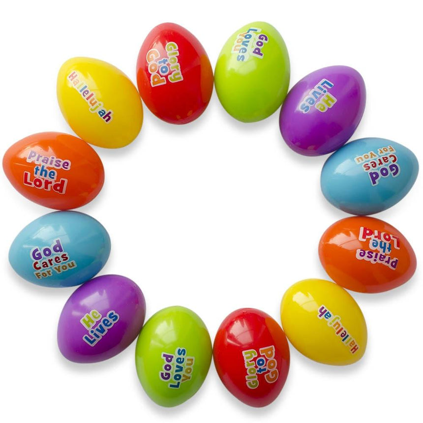 Set of 12 Religious Quotes on Plastic Easter Eggs in Multi color Oval