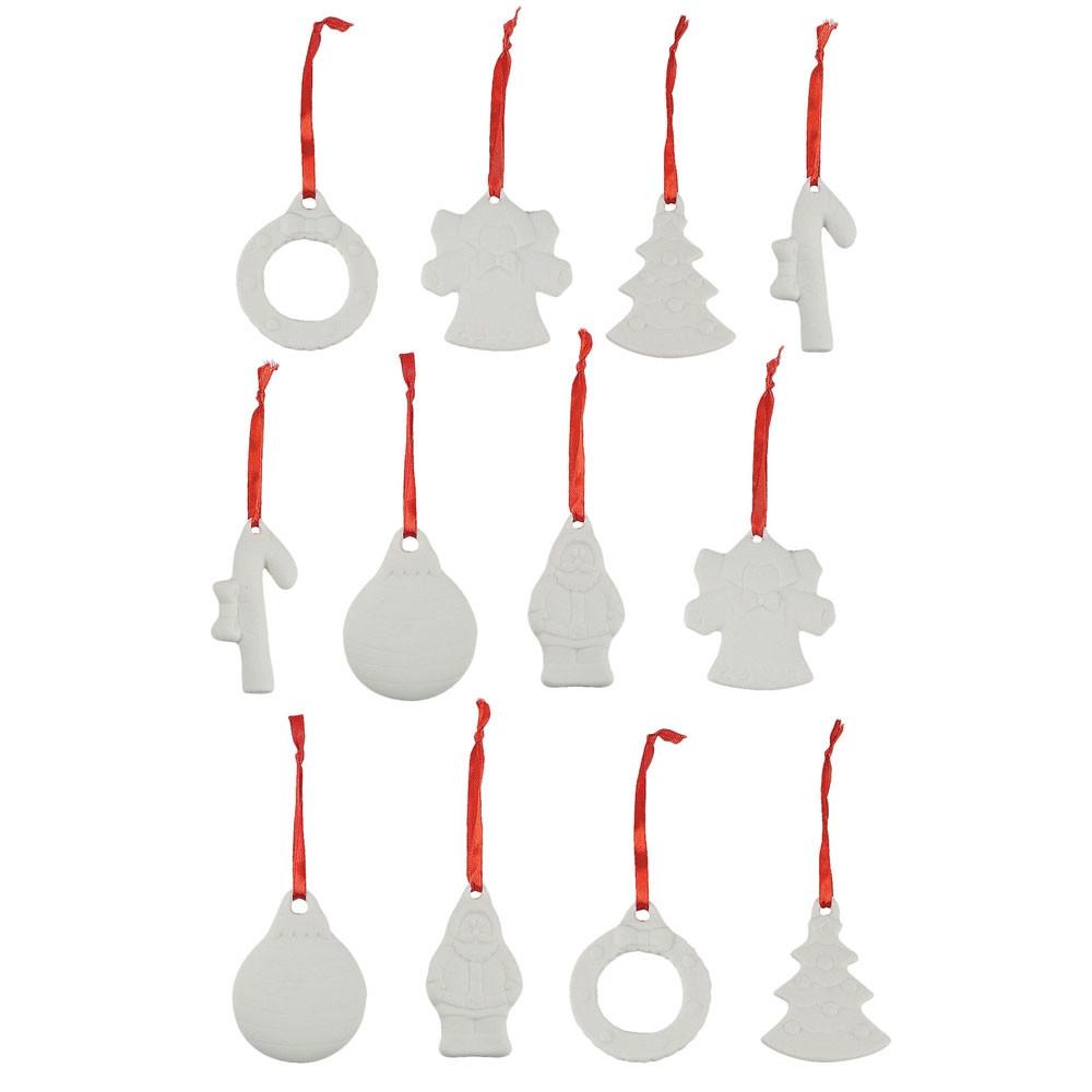 Ceramic 12 Unfinished Blank Unpainted DIY Ceramic Christmas Ornaments in White color