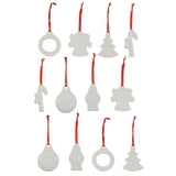 12 Unfinished Blank Unpainted DIY Ceramic Christmas Ornaments in White color,  shape