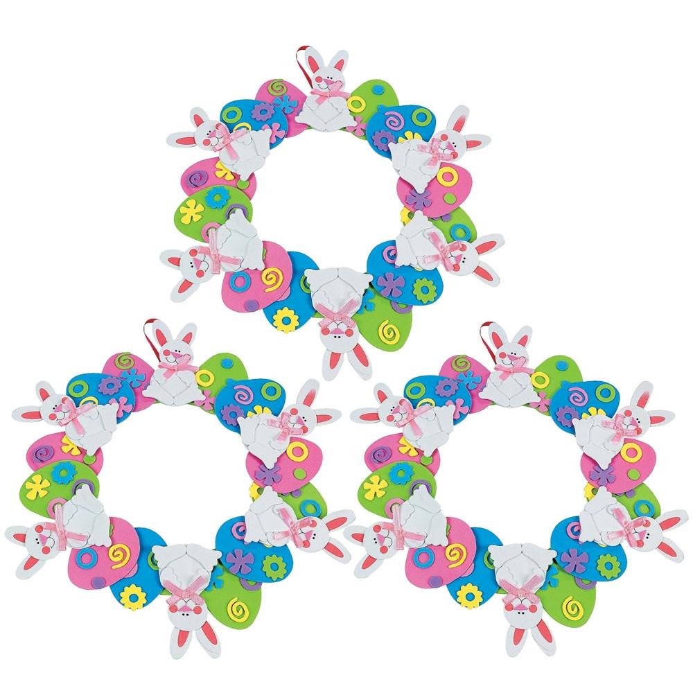 DIY Kit Set of 3 Easter Egg Wreaths in Multi color, Round shape