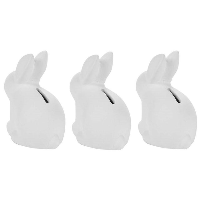 Set of 3 Blank Unpainted White Easter Bunny Bank Figurines 4 Inches in White color