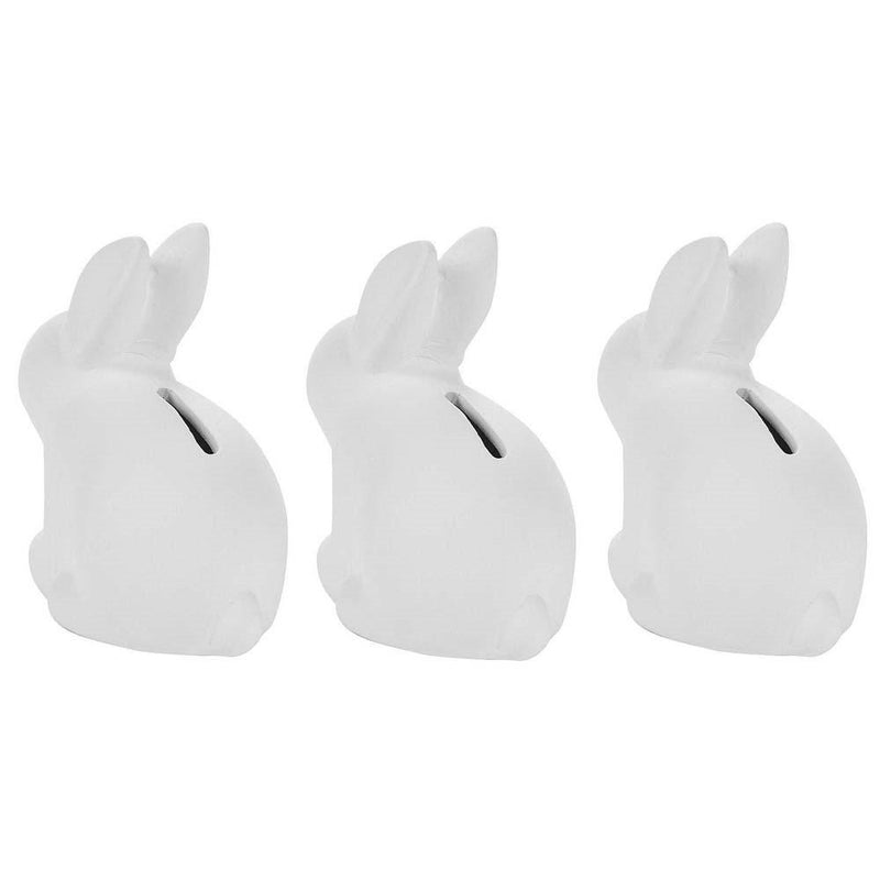 Set of 3 Blank Unpainted White Easter Bunny Bank Figurines 4 Inches in White color,  shape