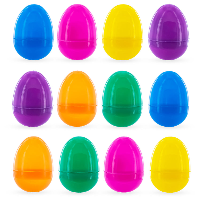Set of 12 Multicolored Plastic Easter Eggs 2.25 Inches in Multi color Oval