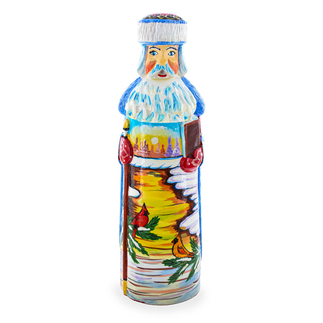 Hand Carved Ukrainian Santa with Cardinals Figurine 7.25 Inches in Multi color