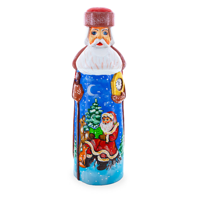 Hand Carved Ukrainian Santa Reading Wooden Figurine 7.25 Inches in Multi color