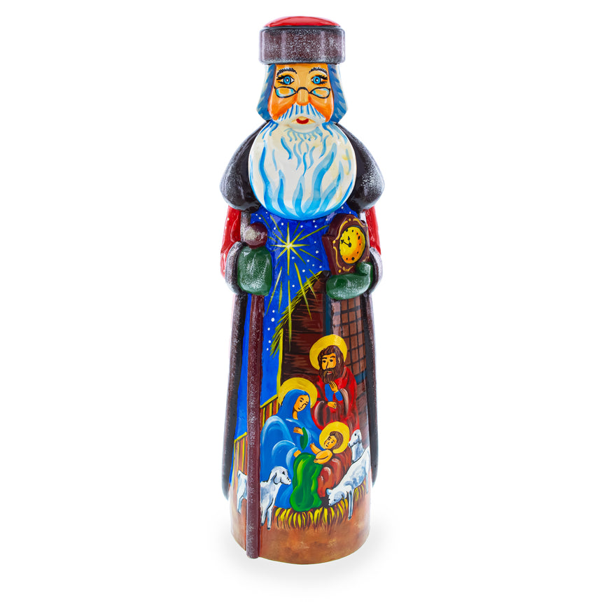 Nativity Scene Hand Carved Ukrainian Solid Wood Santa Figurine 11 Inches in Multi color