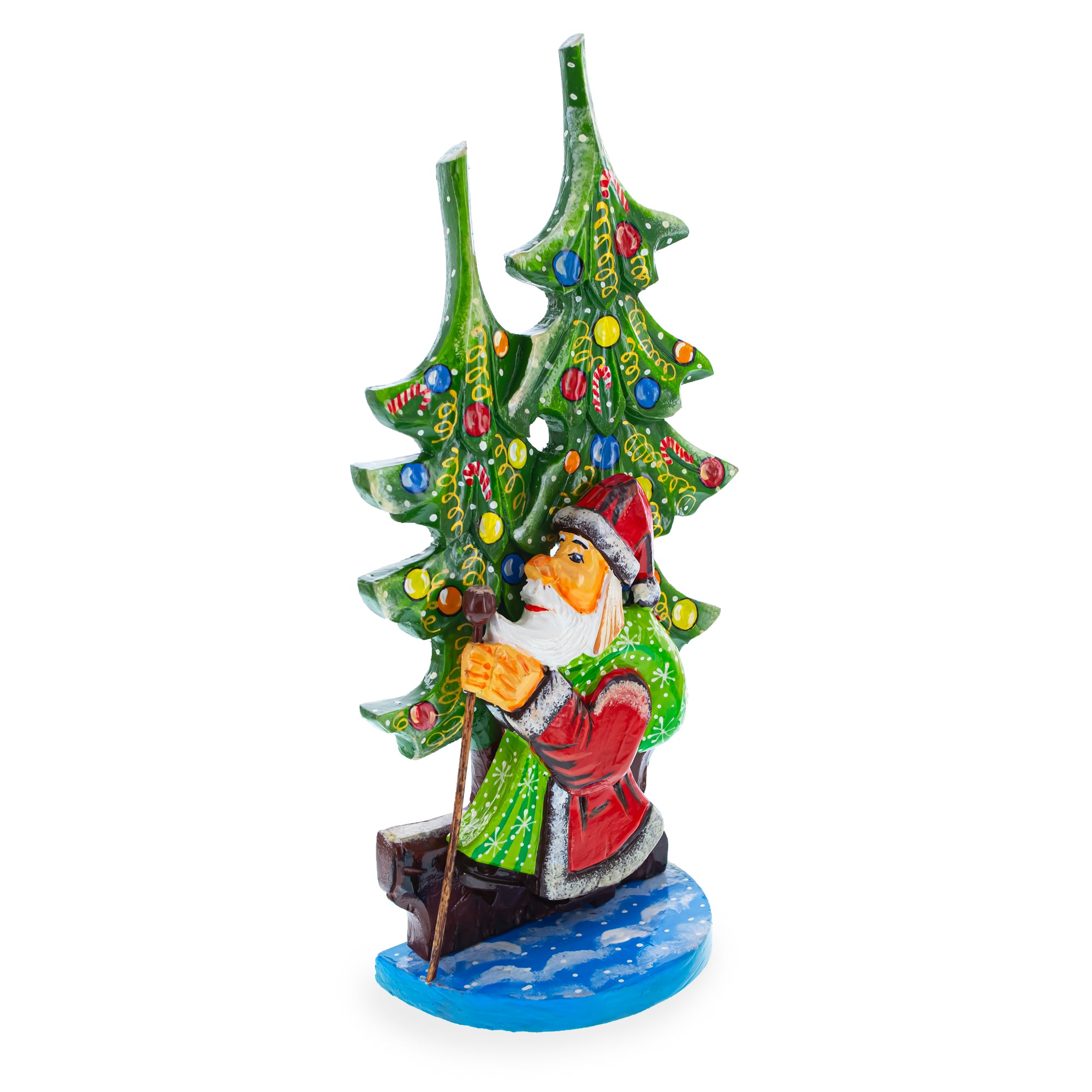 Did Moroz (Santa) and Christmas Tree Hand Carved Ukrainian Wooden Figurine 12.25 InchesUkraine , dimensions in inches: 12.25 x  x