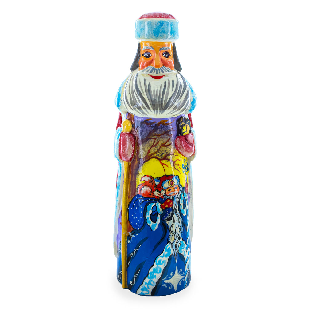 Snowman Couple Hand Carved Wooden Santa Figurine 7.25 Inches in Multi color