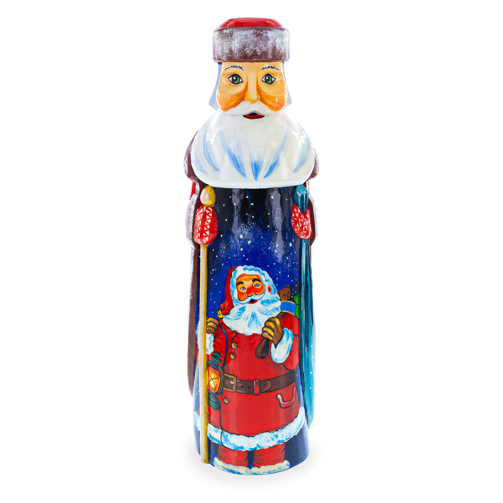 Hand Carved Ukrainian Santa with Lantern Solid Wooden Figurine 11 Inches in Multi color
