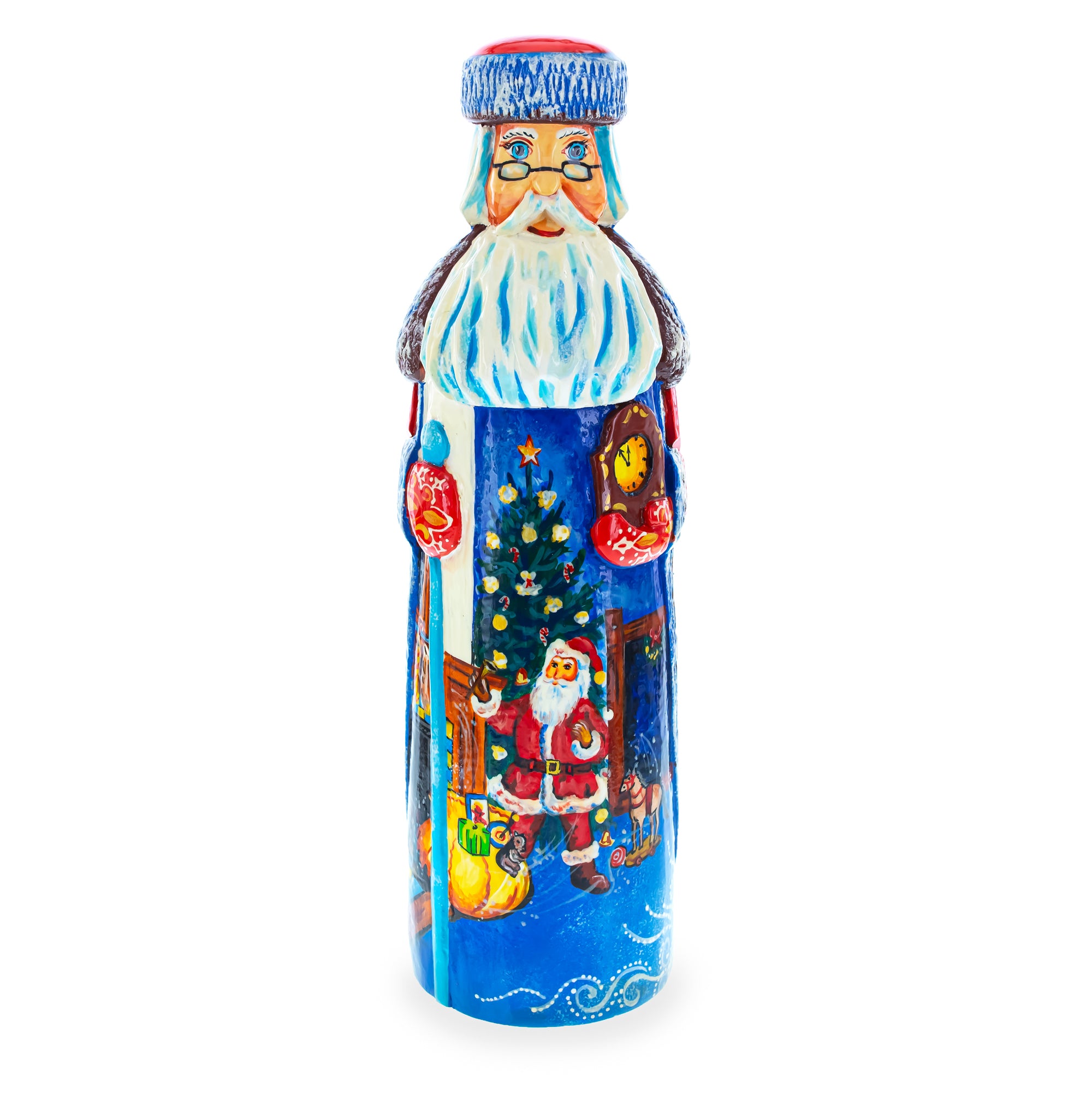 Santa Leaving Gifts on Christmas Eve Hand Carved Solid Wooden Figurine 11 Inches in Multi color