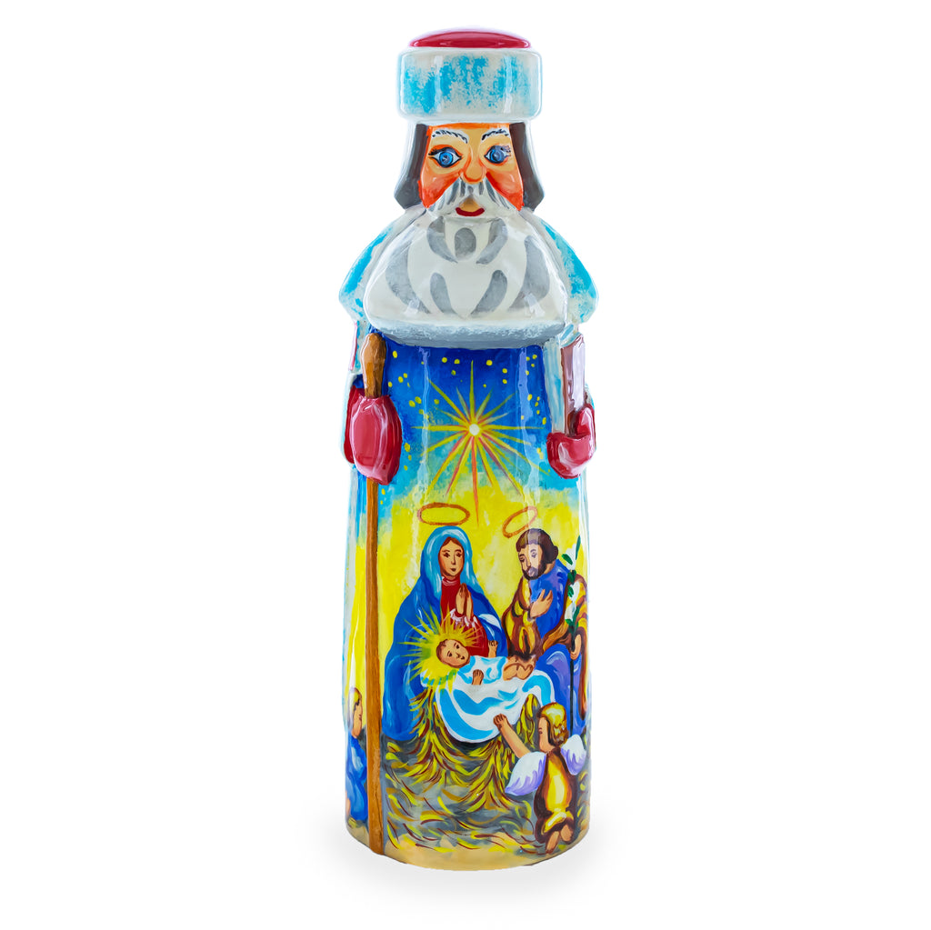 Nativity Newborn King Hand Carved Wooden Santa Figurine 7.25 Inches in Multi color