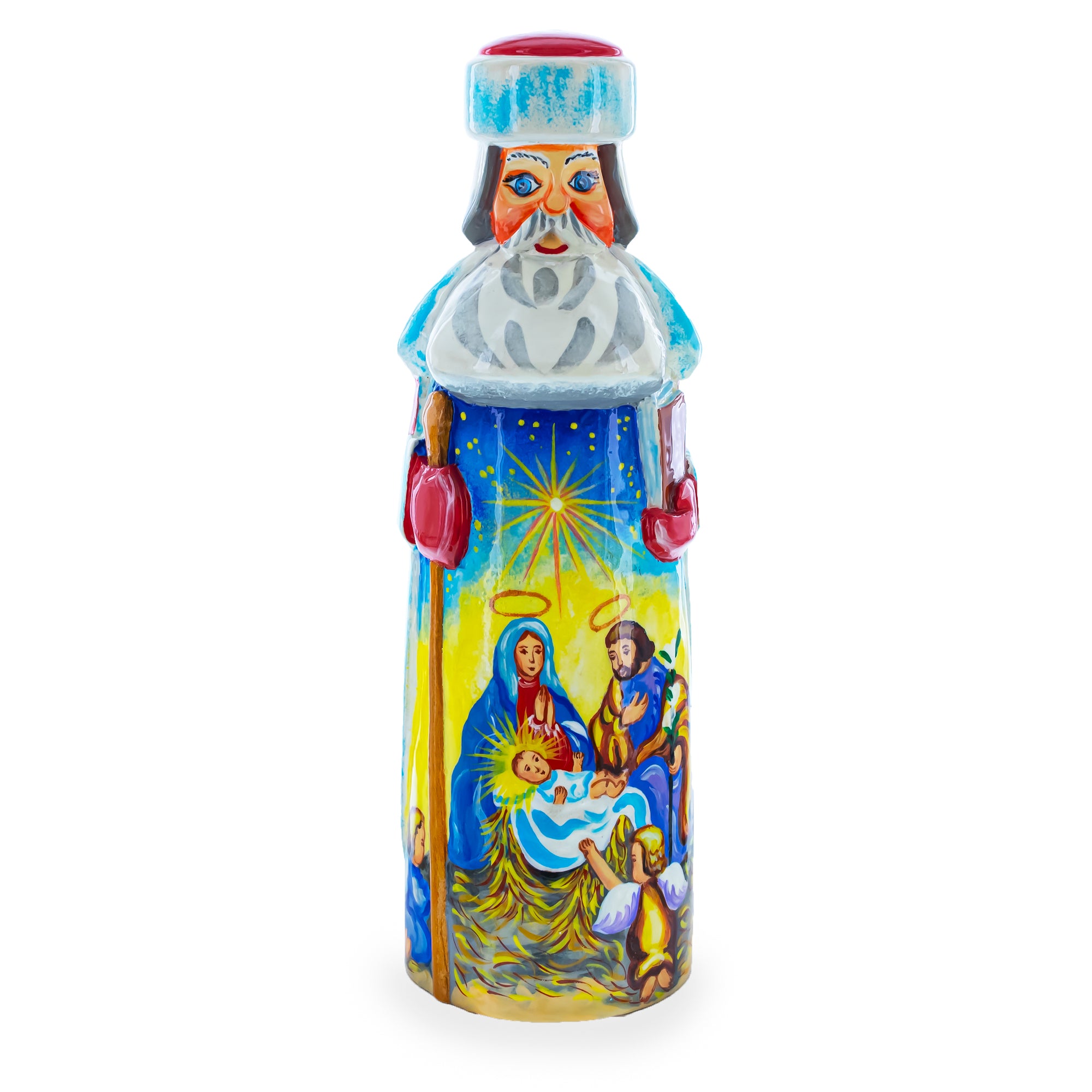 Nativity Newborn King Hand Carved Wooden Santa Figurine 7.25 Inches in Multi color
