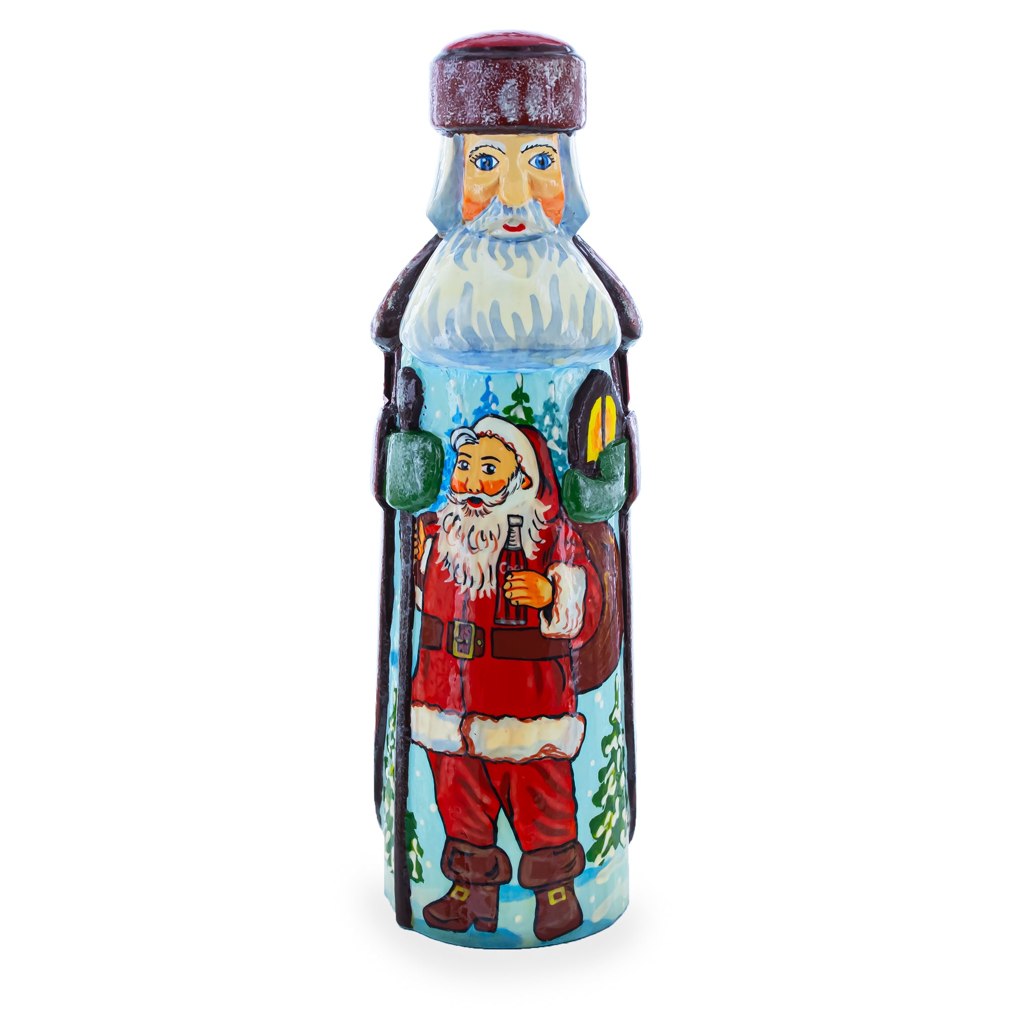 Hand Carved Wooden Santa 7.25 Inches in Multi color