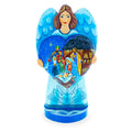 Angel Holding Heart w/ Nativity Scene Ukrainian Hand Carved Solid Wood Figurine 10 Inches in Multi color