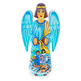 Wood Guardian Angel & Children Ukrainian Hand Carved Solid Wood Figurine 10 Inches in Multi color