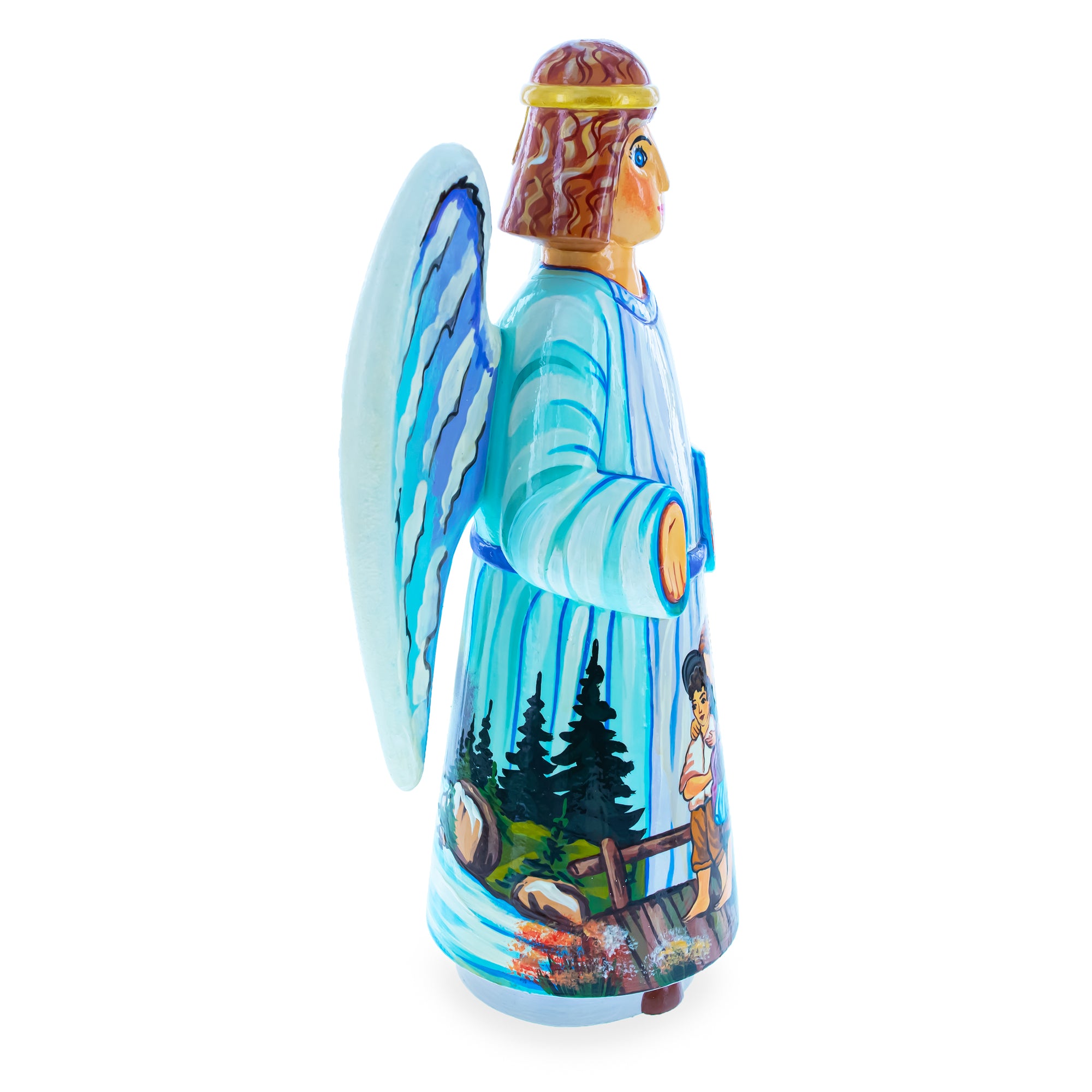 Children Guardian Angel Hand Carved Solid Wood Figurine 10 InchesUkraine , dimensions in inches: 10 x 10.7 x 6.2