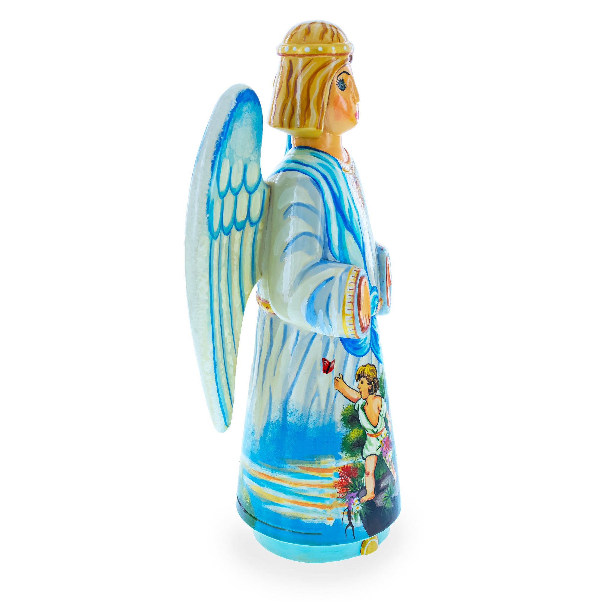 Guardian Angel over Children Ukrainian Hand Carved Solid Wood Figurine 10 InchesUkraine , dimensions in inches: 10 x  x