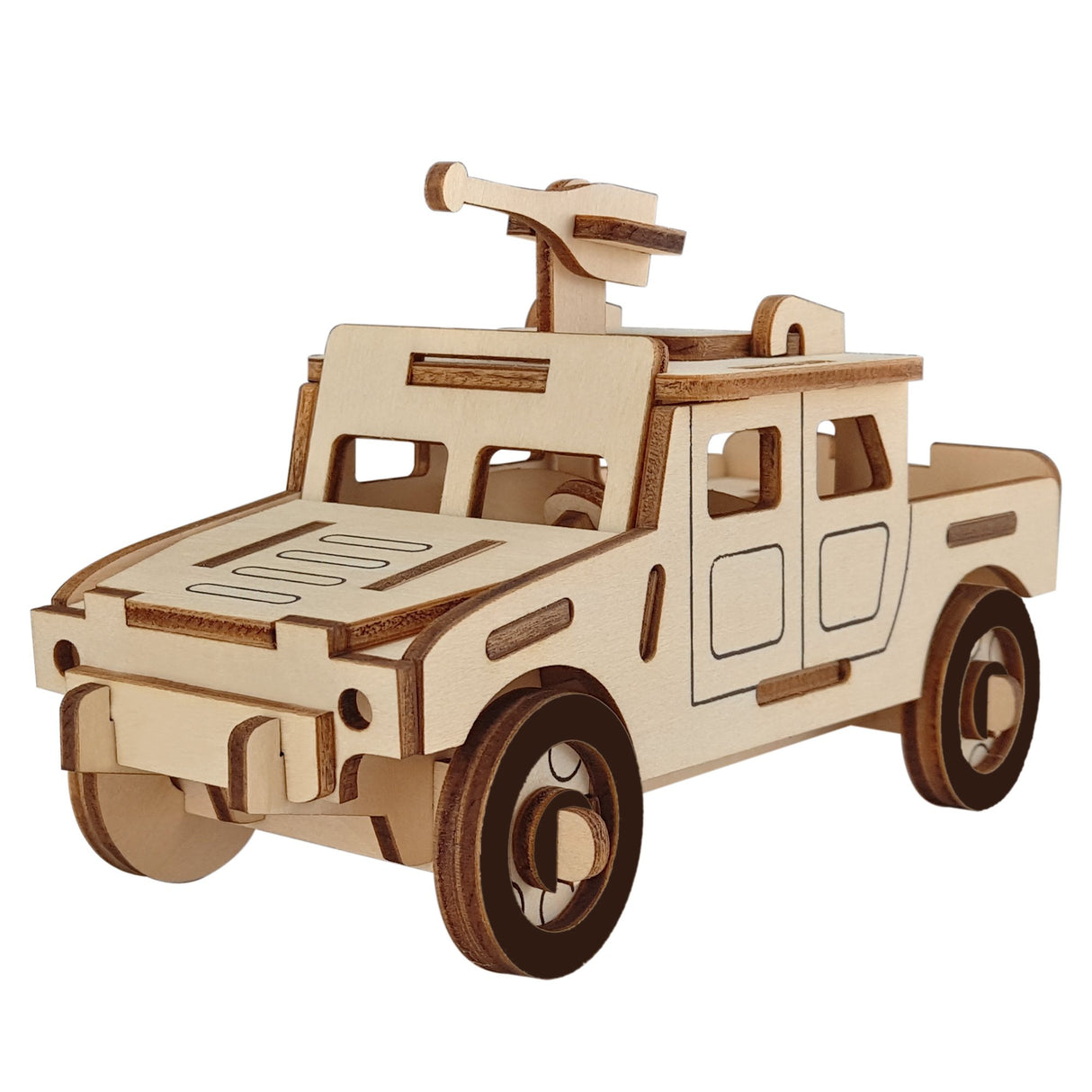 Wood Army Truck Model Kit - Wooden Laser- Cut 3D Puzzle (44 Pcs) in Beige color