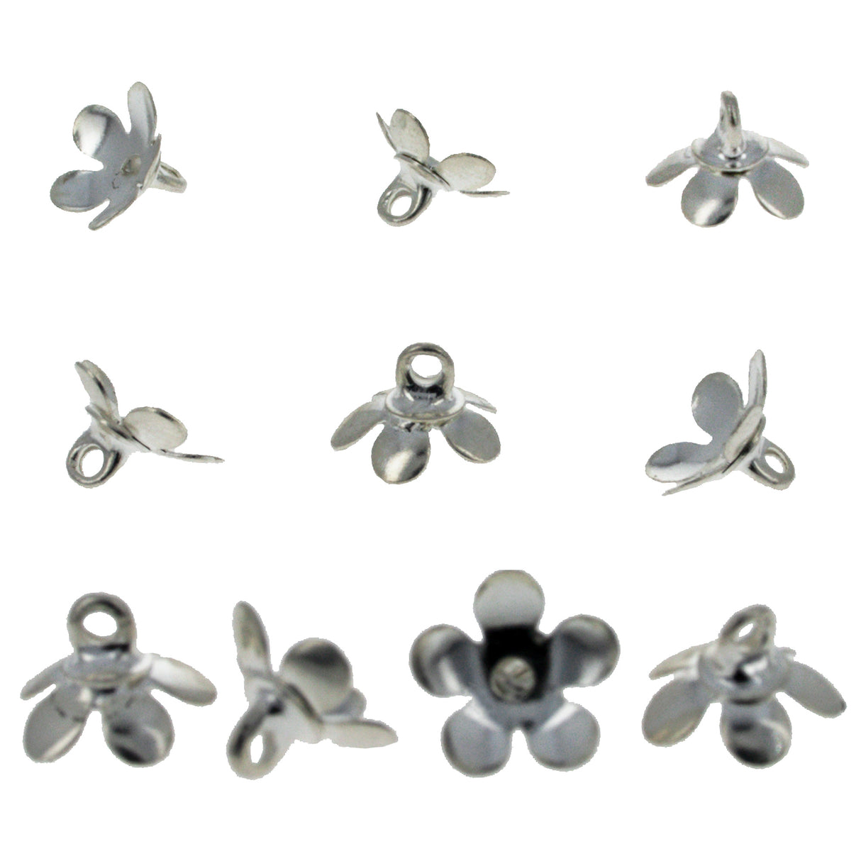 10 Medium Silver Tone Metal Ornament Caps - Egg Top Findings, End Caps in Silver color,  shape