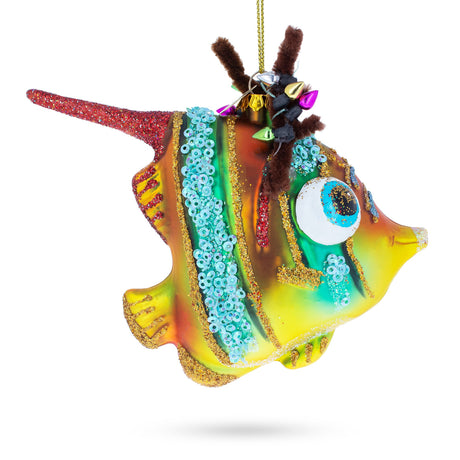 Vibrant Coral Fish - Blown Glass Christmas Ornament in Multi color,  shape