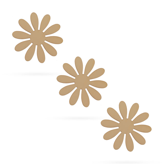 3 Flowers Unfinished Wooden Shapes Craft Cutouts DIY Unpainted 3D Plaques 4 Inches in  color