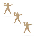 3 Football Players Unfinished Wooden Shapes Craft Cutouts DIY Unpainted 3D Plaques 4 Inches in Beige color