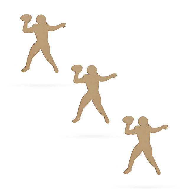 3 Football Players Unfinished Wooden Shapes Craft Cutouts DIY Unpainted 3D Plaques 4 Inches in  color