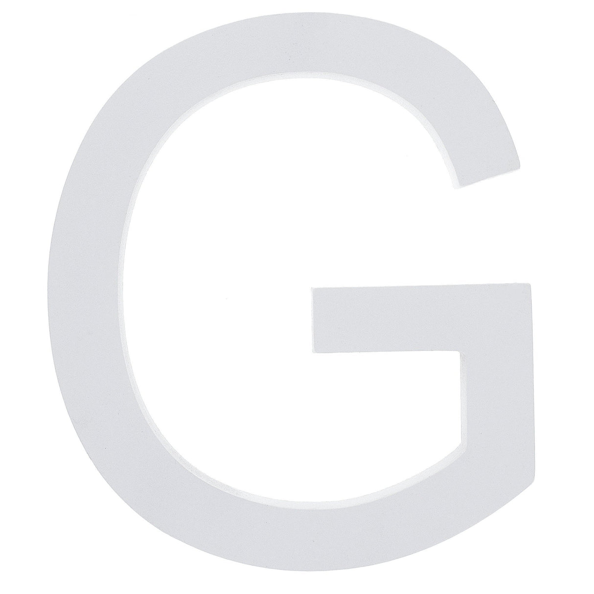 Arial Font White Painted MDF Wood Letter G (6 Inches) in White color,  shape