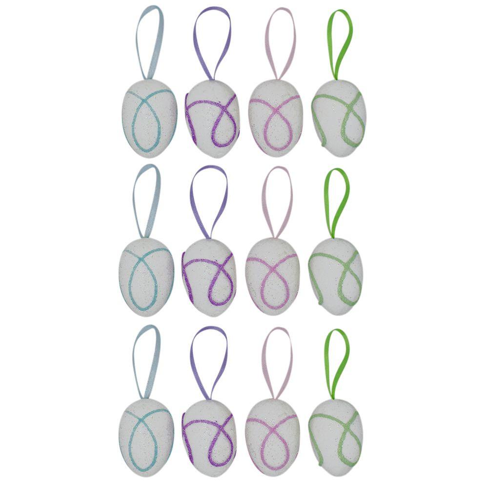 Set of 12 Foam Easter Egg Ornaments 1.5 Inches in White color, Oval shape