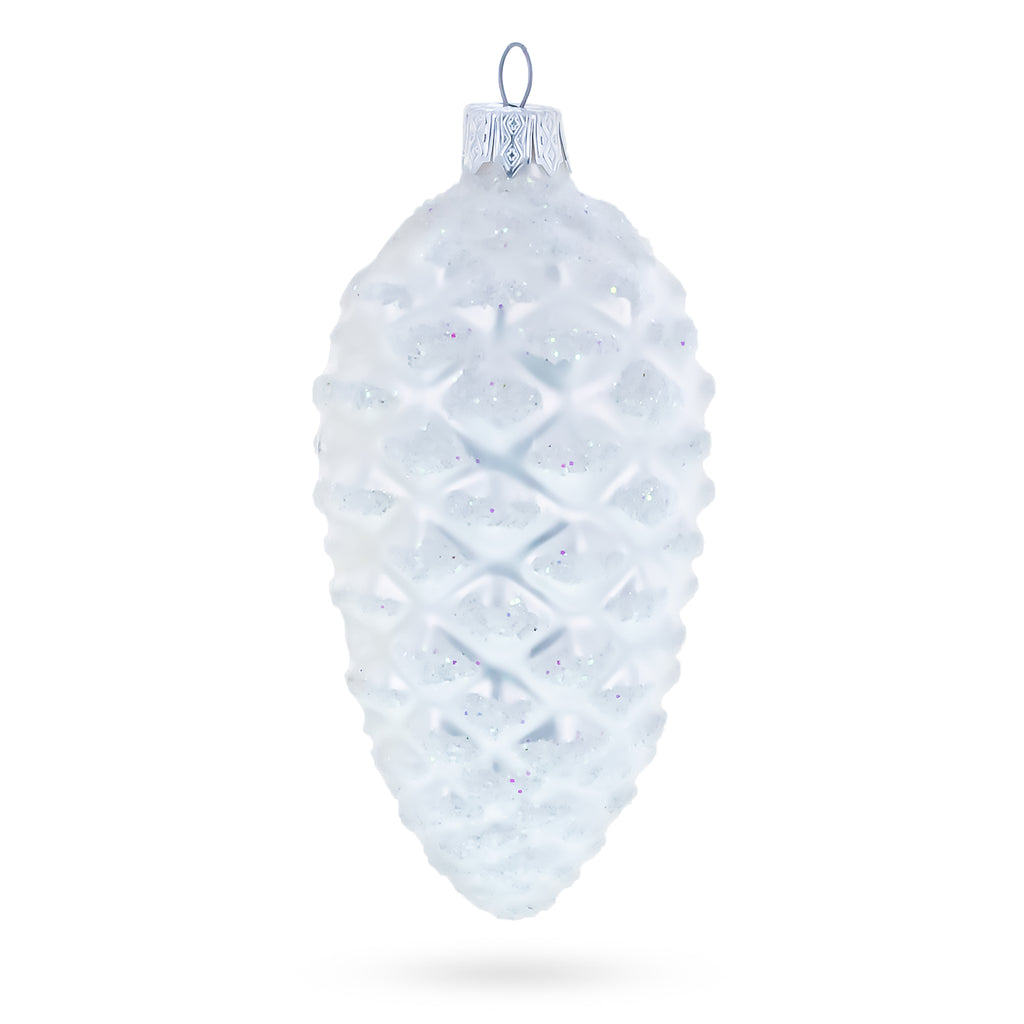 Woodland Retro Style White Pinecone Glass Christmas Ornament in White color Figurine