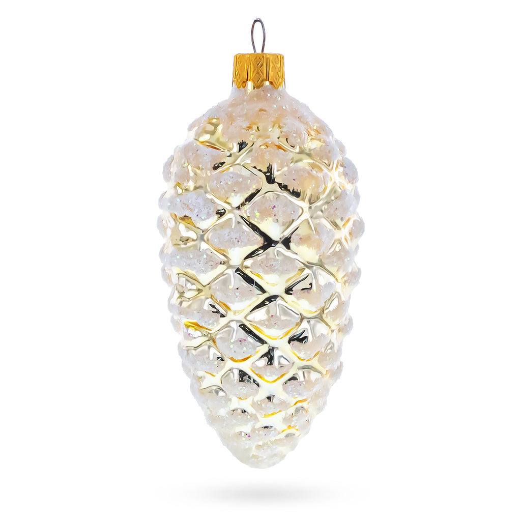 Woodland Retro Style Gold Pinecone Glass Christmas Ornament in Gold color Figurine