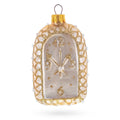 Vintage Gold Lace Clock Glass Christmas Ornament in Beige color Figurine